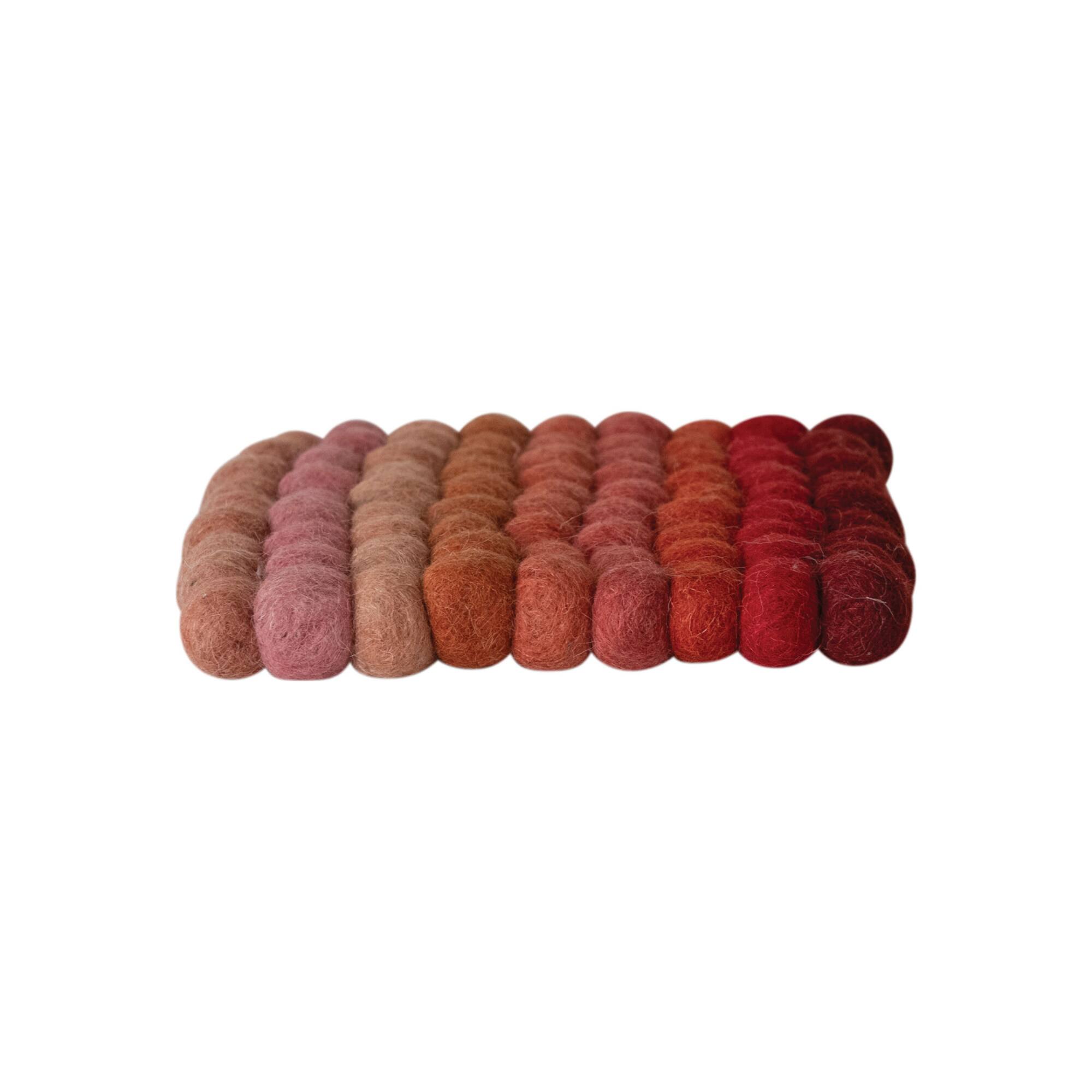 Hello Honey® 7.5" Red, Pink & Blush Handmade Wool Felt Ball Square Trivet